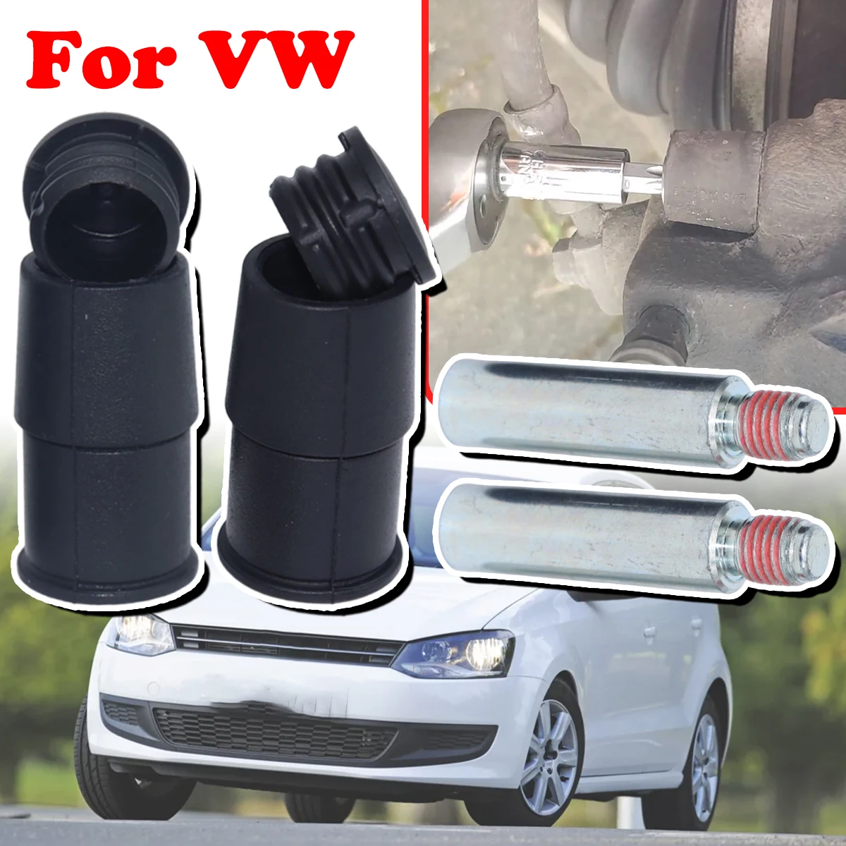 

Front Brake Caliper Slider Guide Pins Bolt Kit For VW Polo Golf T-Cross Caddy Up! Left Right Disc Housing Bellows Sleeve Bushing