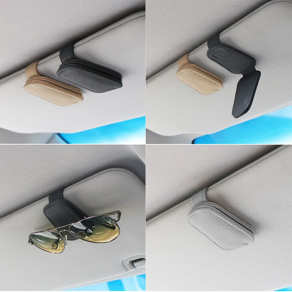 Car Sun Visor Sunglasses Clip Magnetic Cowhide Glasses Case Holder Ticket Card Holder Car Interior Accessories image 2