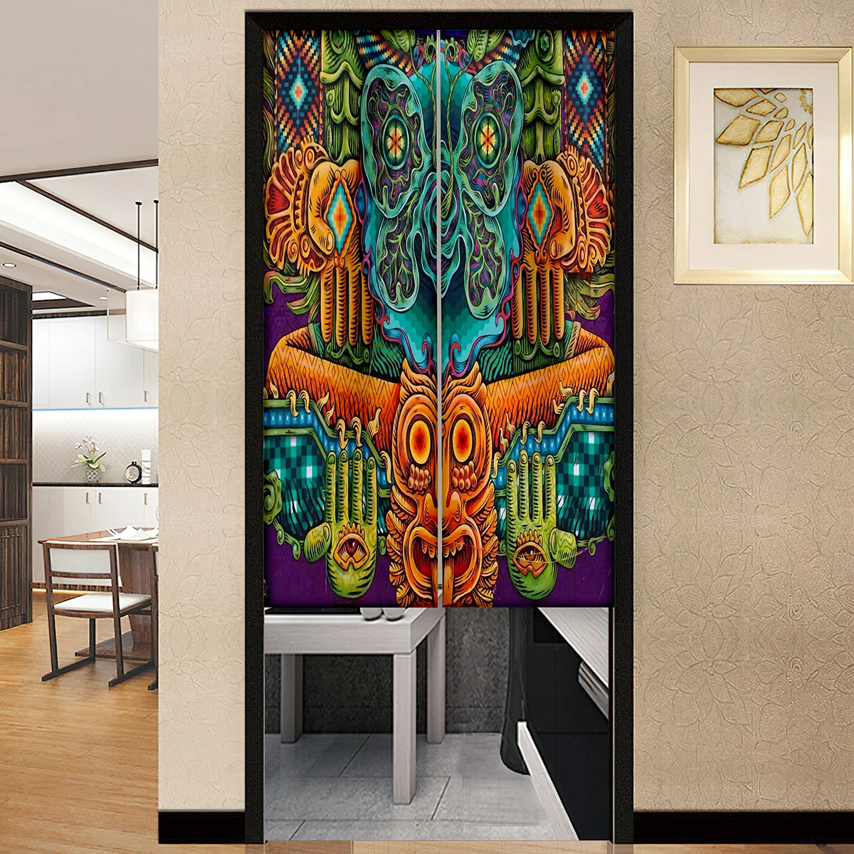 Mexican Mayan Print Door Curtain Japanese Style Household Kitchen Partition Drapes Hotel Room Entrance Hanging Home Half-Curtain