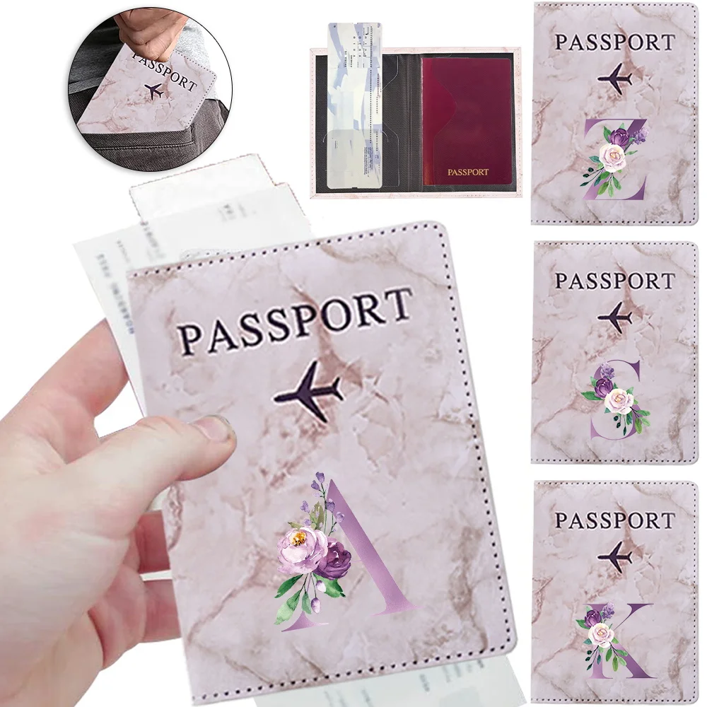 

Purple Letter Passport Cover Holder Organizer Protective Card Case ID Document Passport Wallet Travel Credit Card Holder
