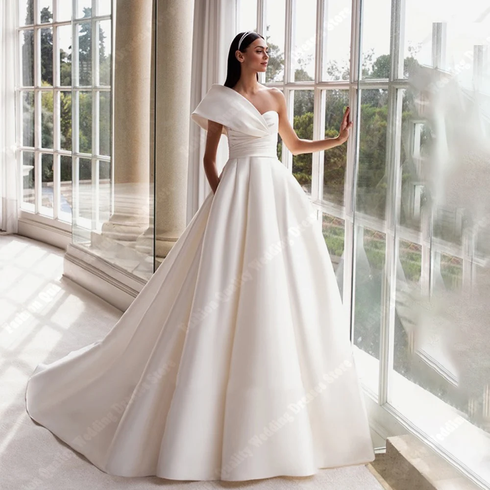 Vestidos de casamento sem mangas brilhantes para mulheres, vestidos de noiva, gola querida, elegante e simples, alta qualidade