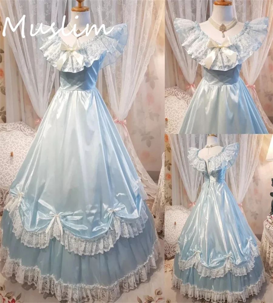 

1890s Victorian Blue Prom Dress Medieval Renaissance Bustle Lace Evening Dress A Line Civil war Southern Party Gown Customized