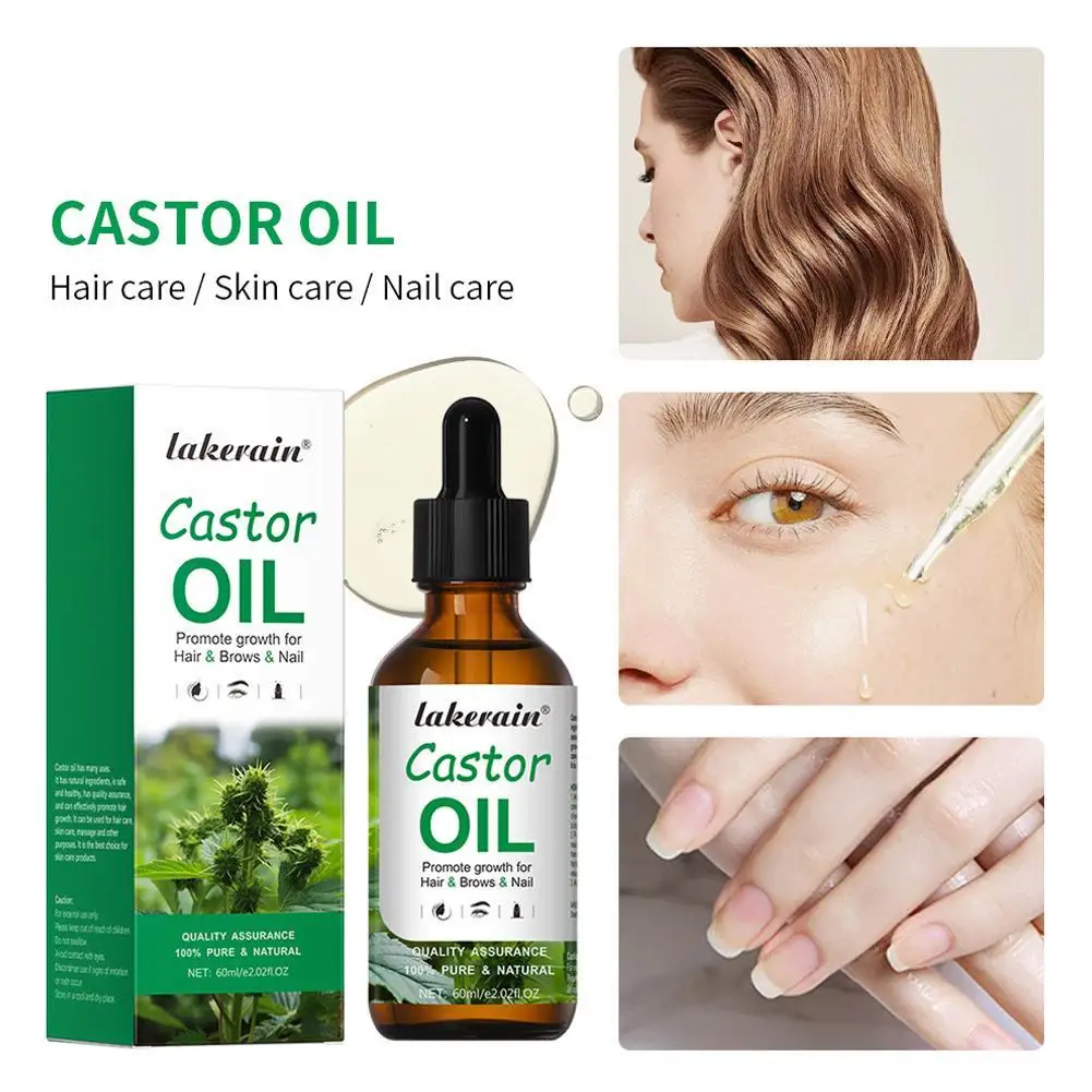 60ML Black Castor Oil for Hair Growth, Eyelash Eyebrow Regrowth Solution Anti Hair Loss Scalp Treatment Essence Products