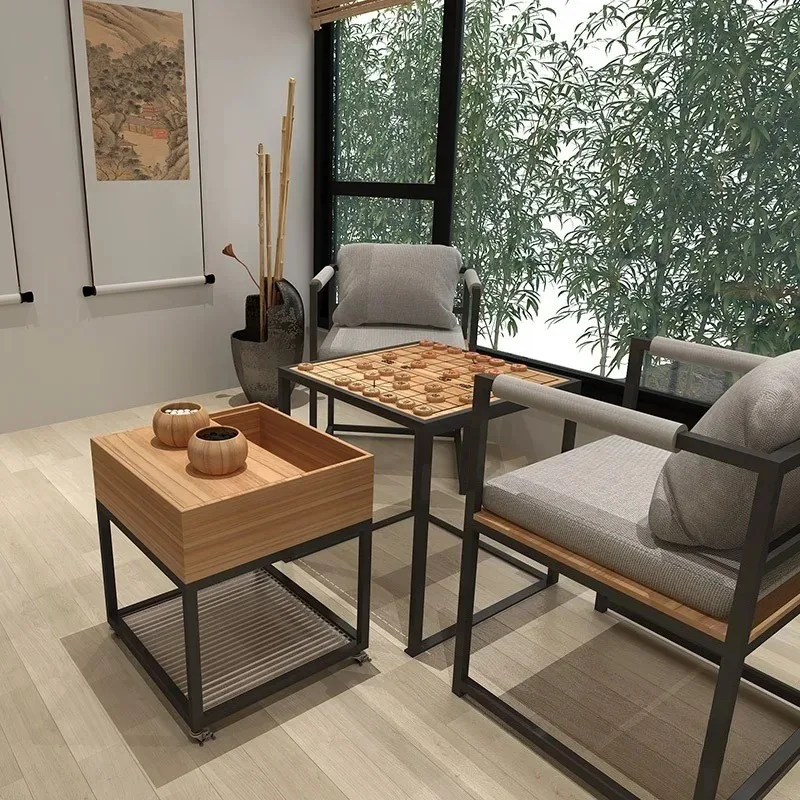 Chess table and chair combination, Go table double-sided chessboard dual-purpose, movable size coffee table