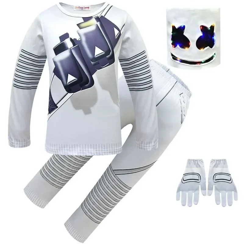 2025 NewKids Cosplay Boys Costume DJ Interesting Costumes LED Mask Fortnites Suit Music Halloween P ly97
