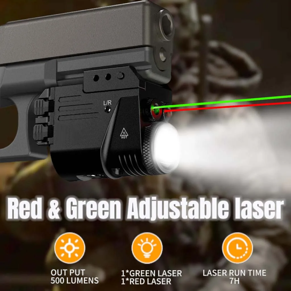 

Tactical Weapon Light Red and Green Laser Combo Strobe Flashlight for Airsoft Outdoor Shooting Picatinny Rail, Magnetic Charging