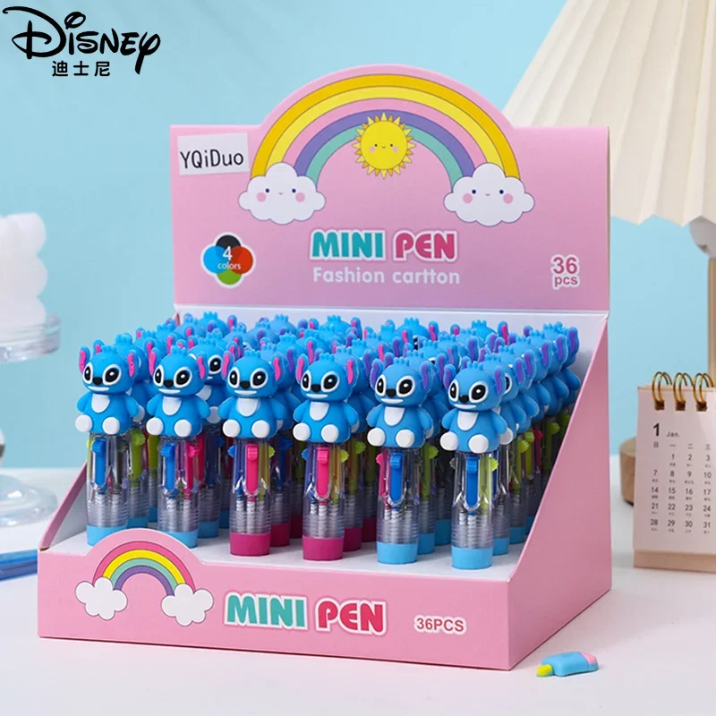 36pcs Disney Cartoon Lilo And Stitch Four-color Ballpoint Pen Anime Student Diy Handbook Pen Color Marker Pen Stationery Gift