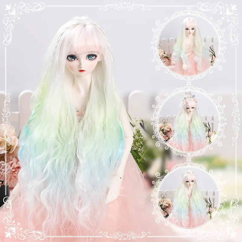 Ice Cream Gradient Color BJD Wig for 1/3 1/4 1/6 BJD MSD SD Doll Wig High Temperature Fiber Long Wavy Hair Dress Up Toy for Girl