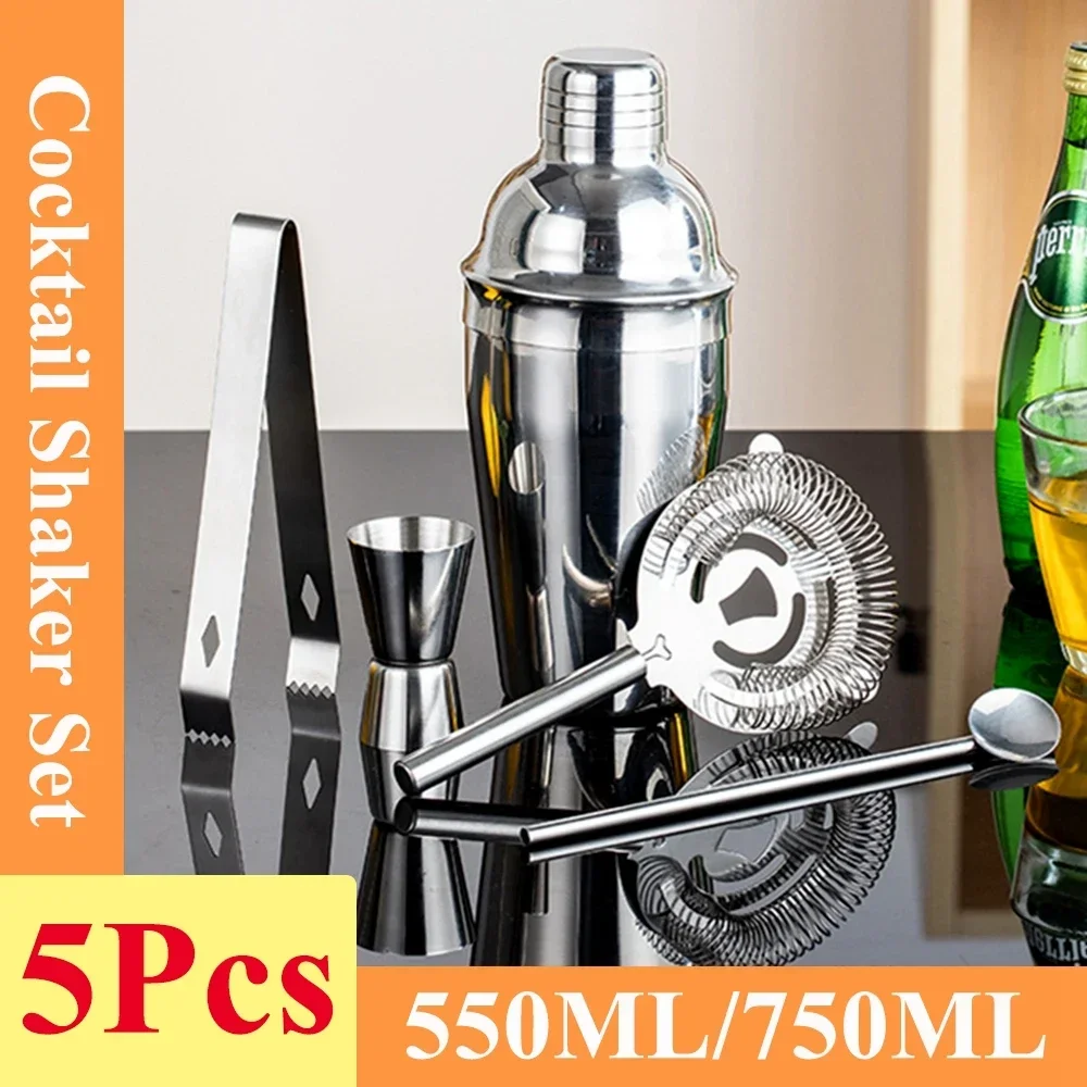 5Pcs Cocktail Shaker Set Bartender Kit Stainless Steel Wine Mixer Bar Tool Drink Mixing Barware Tools Home Drink Shaker Kit