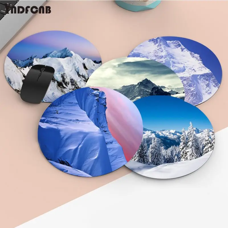 Sonw Mountains Mousepad Round Custom Skin Desktop Desk Mat Kawaii Gaming Accessories Writing Pad Mouse Pad For PC Mouse Carpet