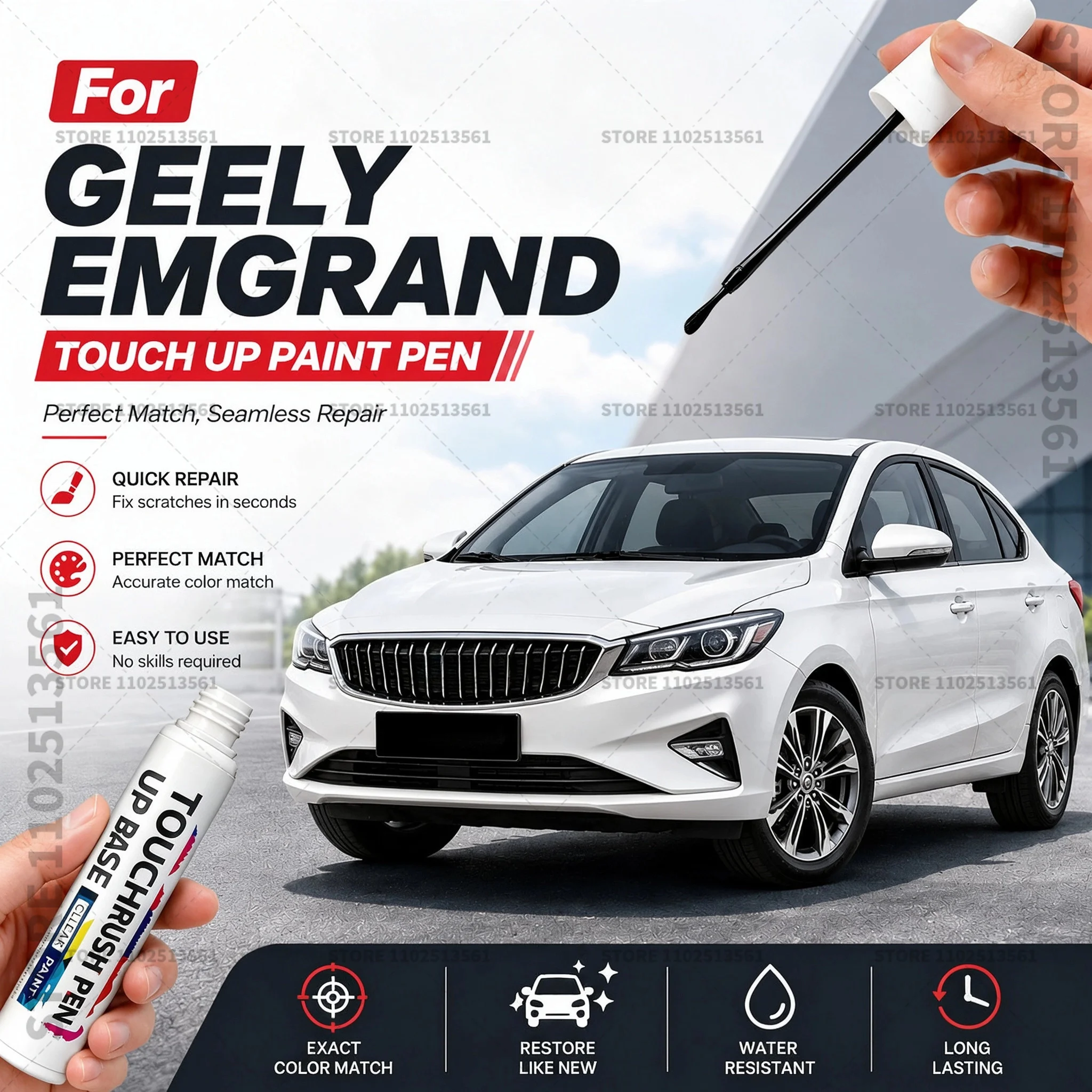 Car Scratch Repair Paint Pen Automotive Touch Up Pen Quick Dry Brush For Vehicle Paint Damage Repair For GEELY EMGRAND White Red