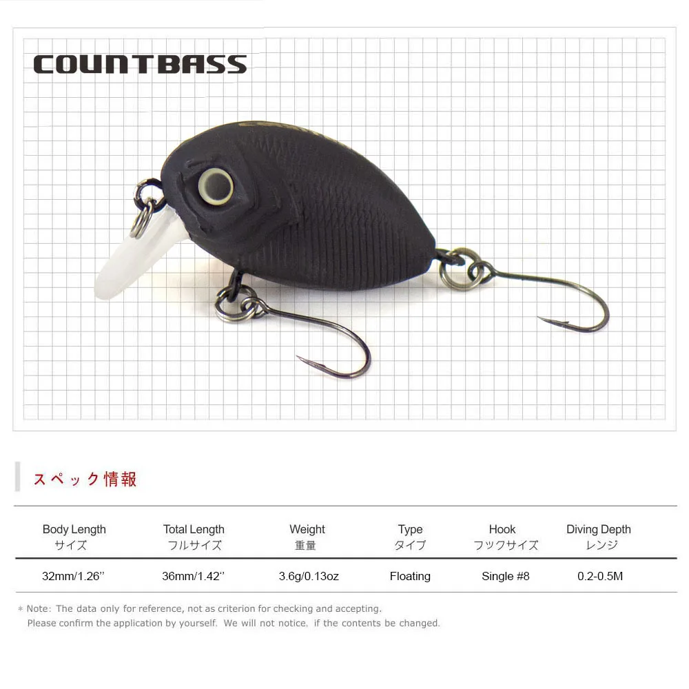 Cebo flotante con manivela COUNTBASS, 32mm, 3,6g (1,26 ''0,13 oz), buceo, 0,2-0,5 M, pesca de plástico, Wobbler, perca, Leurre, señuelo de pescador - imagen 4