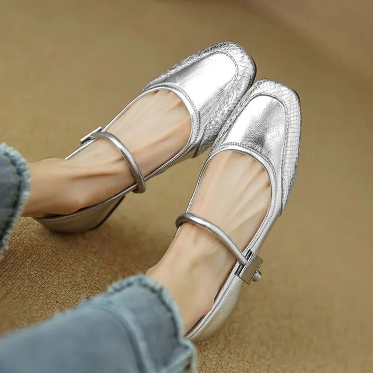 

2024New Shallow Women Flats Mixed Color Silver Leather Moccasins Femmes Mary Jeans Casual Creepers Black Soft Espadrilles Mujer