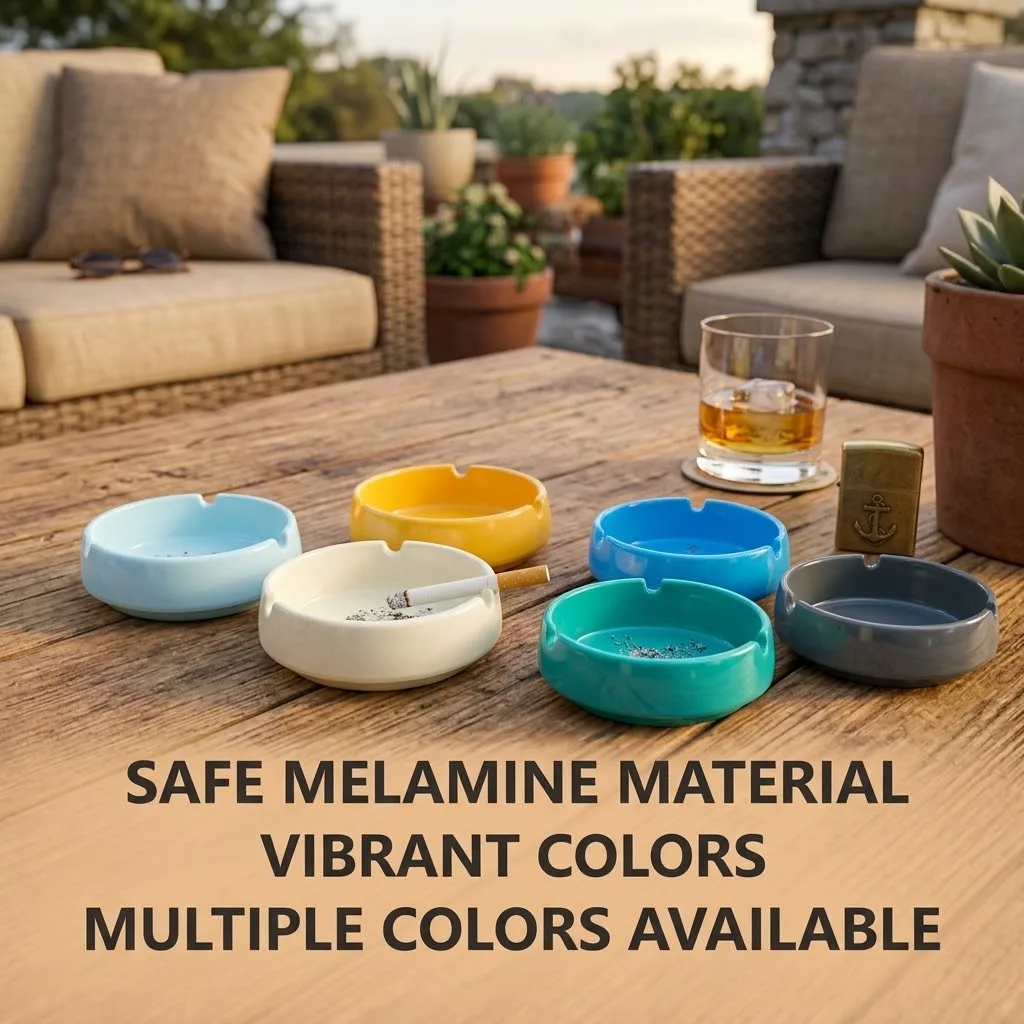 9.5cm Melamine Cigarette Ashtray - Multi-Color Vibrant Options, Durable & Portable Ash Tray for Home, Patio, Bar & Office