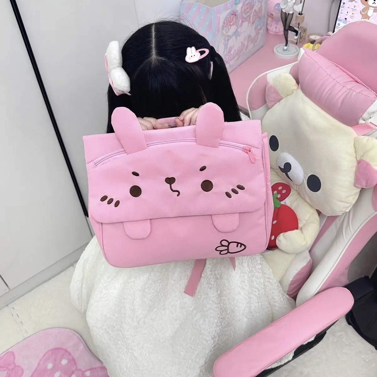 

Xiuya Pink Womens Backpack Cute Bunny Canvas College Style Cartoon Casual Backpacks Harajuku Lolita Jk Kawaii New Female Y2k Bag