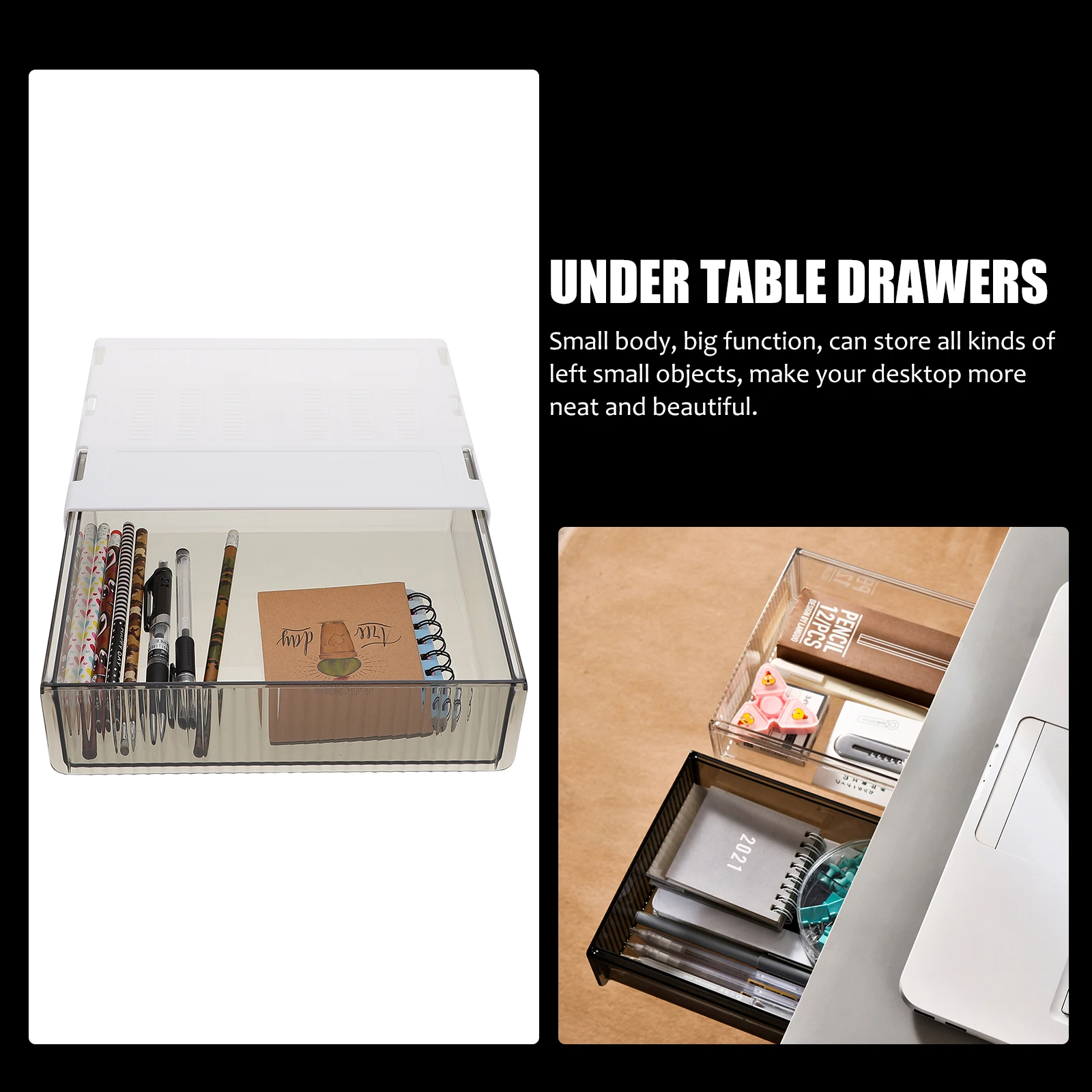

2 Pcs Storage Box Under Desk Boxes Shelving Sundries ganizers Stationery Cabinets Hidden Pet Work ABS PET No Deformation