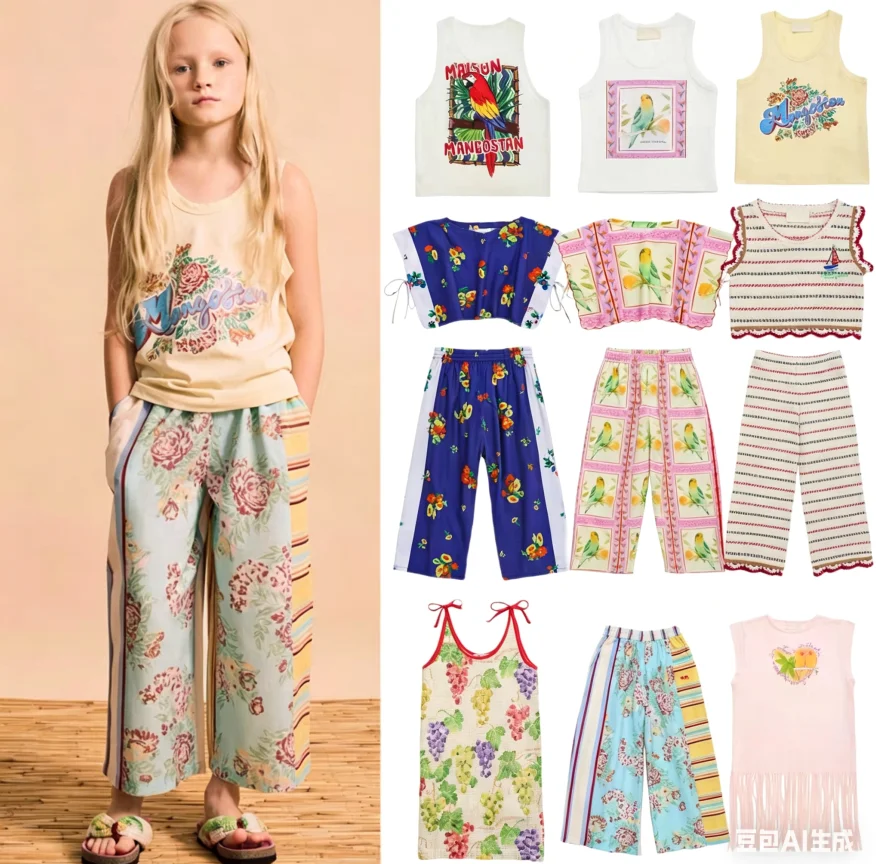 

Children's T-shirt 2026 Summer New Cartoon Fashion Girls' Sleeveless Tank Top Wide Leg Pants Cotton Pink Cute Sleeveless Dress