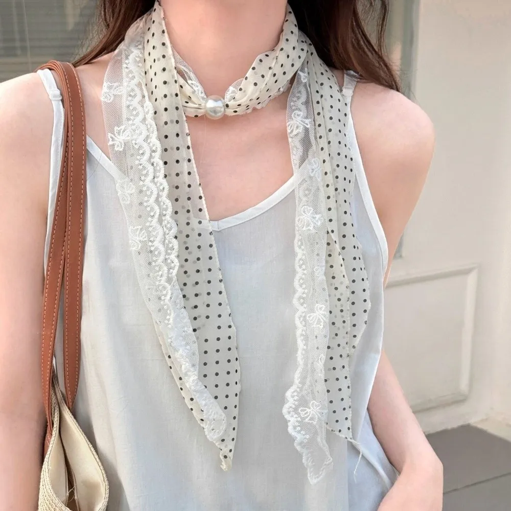 Multifuctional Geometric Pattern Belt Lace Checkered Polka Dot Chiffon Scarf Thin Polyester Skirt Accessories Paired with Jeans
