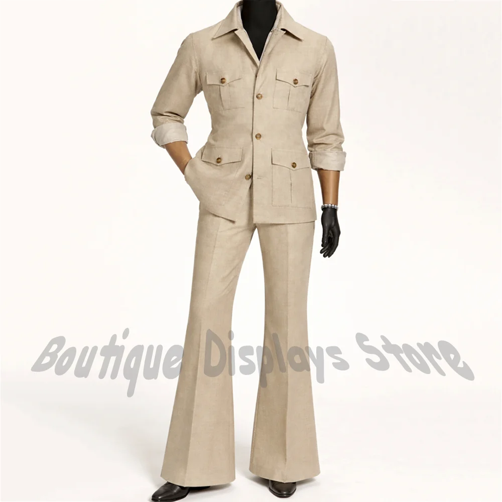 Fashion Design Men Suit Multi Pocket Single Breasted Safari Style Blazer Pants Two Pieces Casual Business Occasion Formal Outfit