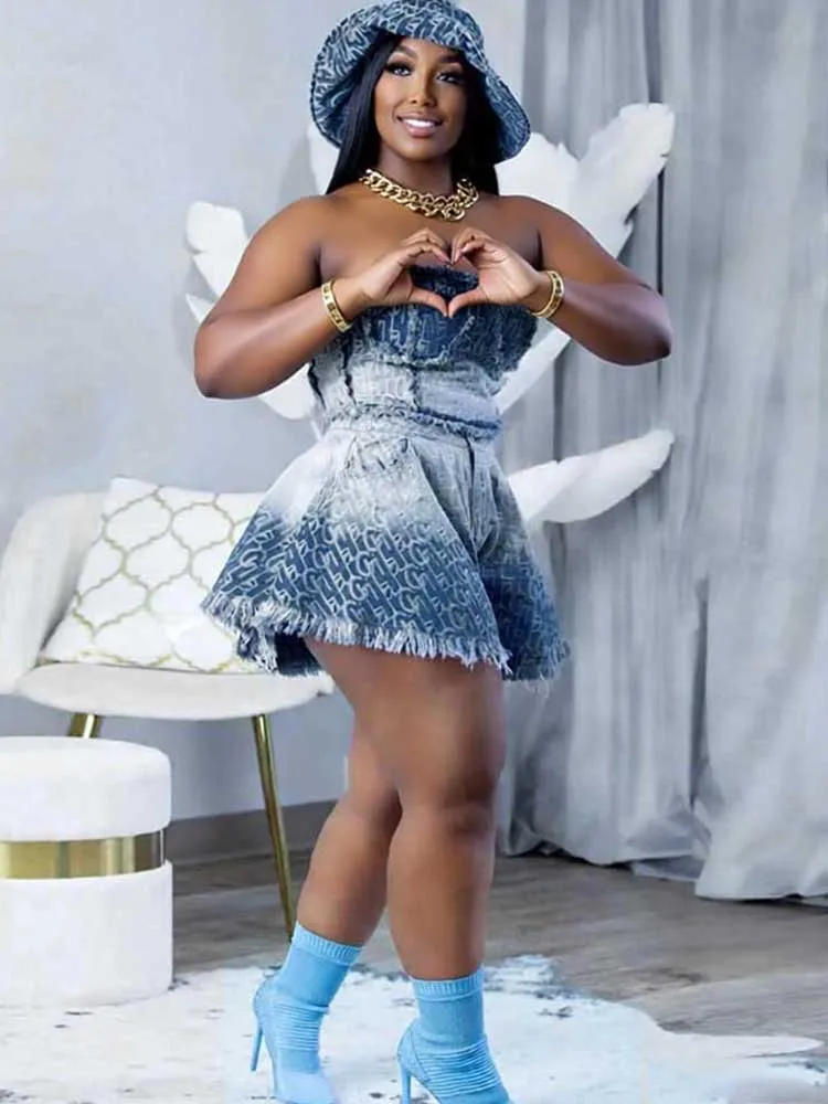 

Джинсовый комплект для женщин: летний топ-бюстье и сексуальная мини-юбка А-силуэта больших размеров, элегантный наряд