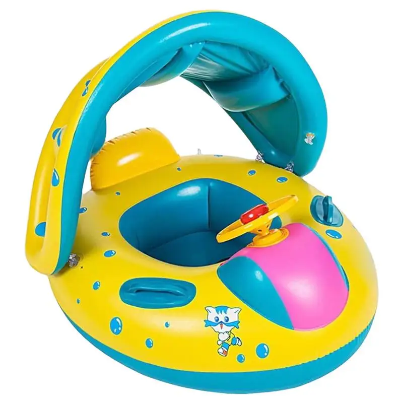 

Baby Swimming Float Inflatable Swim Accessories Portable UV-resistant Baby Float With Canopy And Steering Wheel Toy For Water