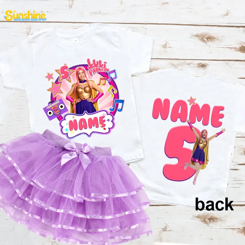 Conjunto de Cumpleaños Luli Pampin, Camiseta de Princesa para Niña, Traje de Fiesta con Nombre Personalizado, Conjunto para Fiesta de 3, 5 y 6 Años