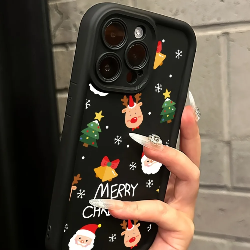 حافظة هاتف مطبوعة سانتا كلوز مناسبة لهاتف آيفون 17 16 15 14 13 12 11 Pro/Max/Plus غطاء خلفي مضاد للسقوط ومقاوم للصدمات