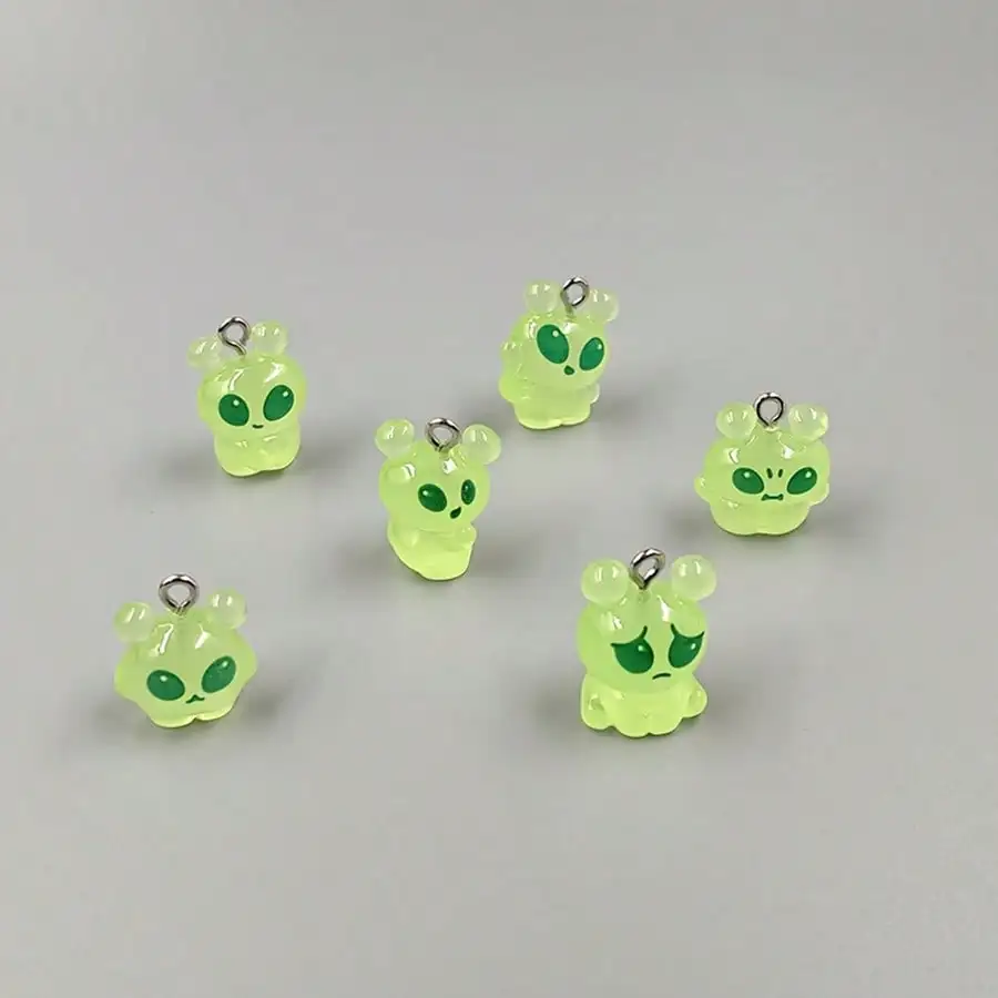 6pcs Cute Green Alien Shaped Pendant for DIY Jewellery Making