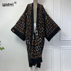 WINYI Kuwait winter coat Africa women print Warm Long Sleeve loose Fashion Street Coat sweater Women Knitted Female Cardigan