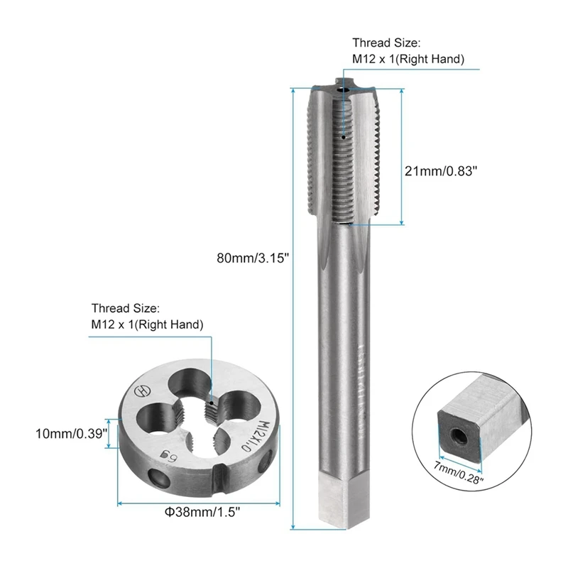 AC88 Metric Tap and Die Set M10 x 1.5, 3 Pcs Thread Taps & Round Die for Nut Screw Bolt Threading Tool