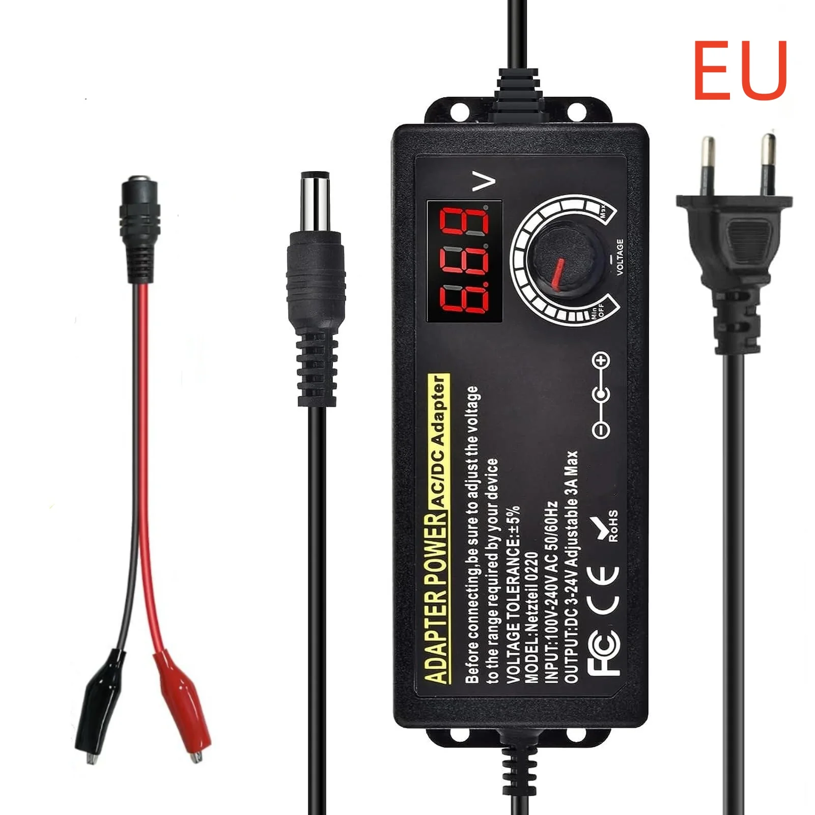 AC naar DC Voeding Verstelbare Laboratoriumvoeding Stroombron 3V-24V-3A Draagbare Universele Adapter EU/US Plug Alligator Clip