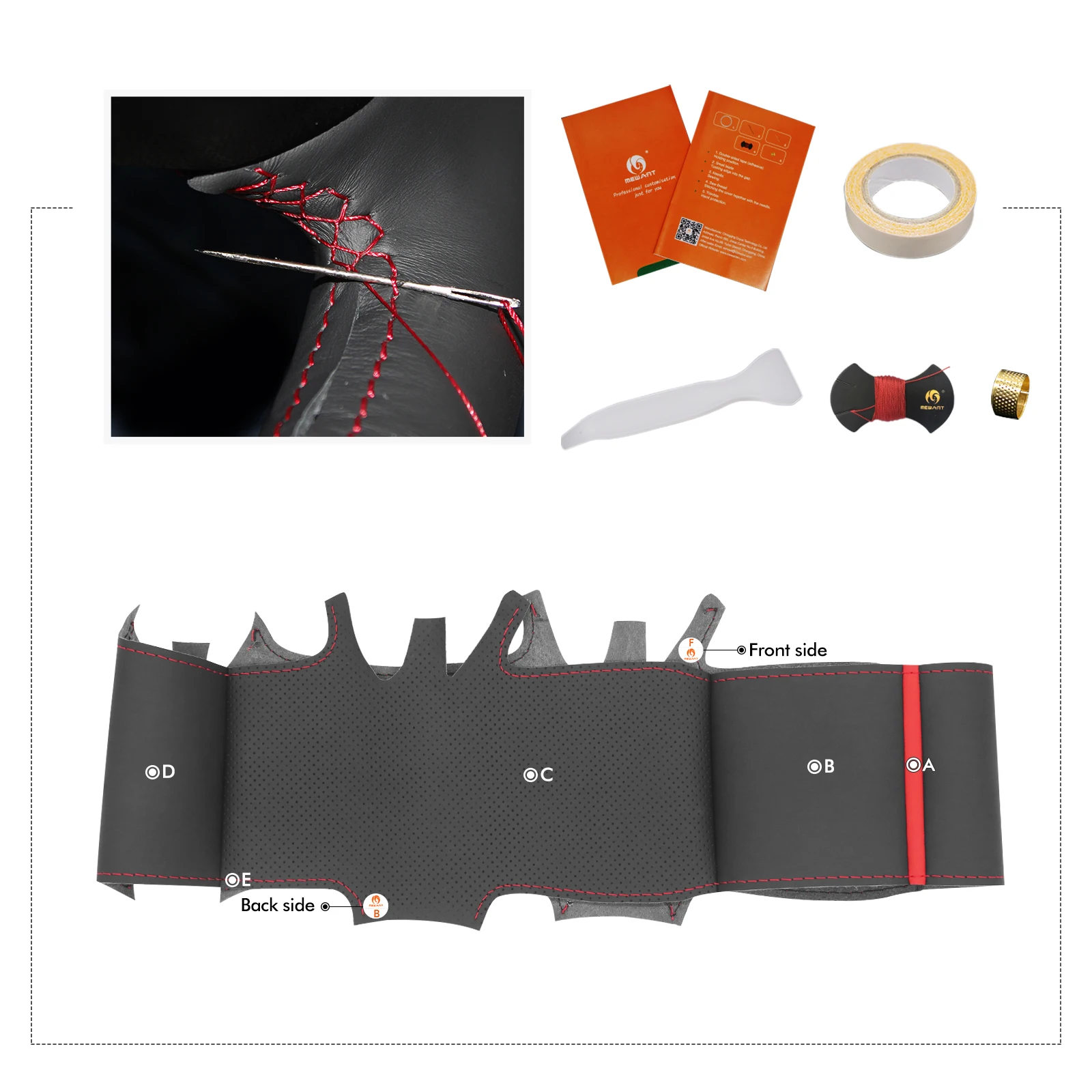 غطاء عجلة القيادة من الجلد الاصطناعي الأسود القابل للتخصيص من Mewant لسيارة Mercedes-Benz AMG C CLA CLE CLS E EQB EQS GLA GLB GLC GLE #6