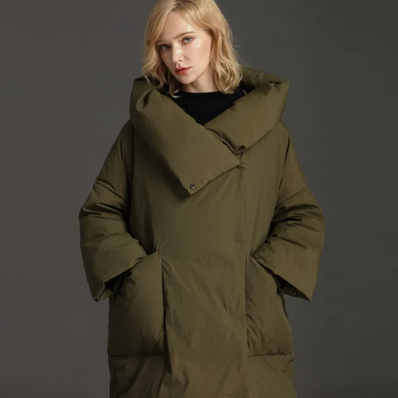 European Winter New White Duck Down Women Coat Simple  Fashionable Loose Hooded Warm Windproof Down Coat Women Parkas Coat S-7XL