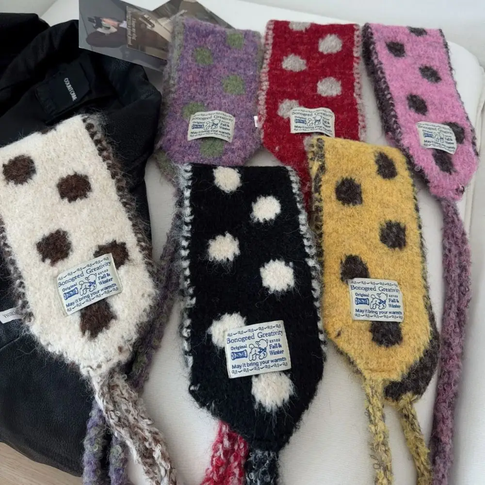 Polka Dot Wool Strappy Earmuffs Thicken Solid Color Knitted Ear Warmer Double Side Keep Warm Bandage Earlap Casual Wear