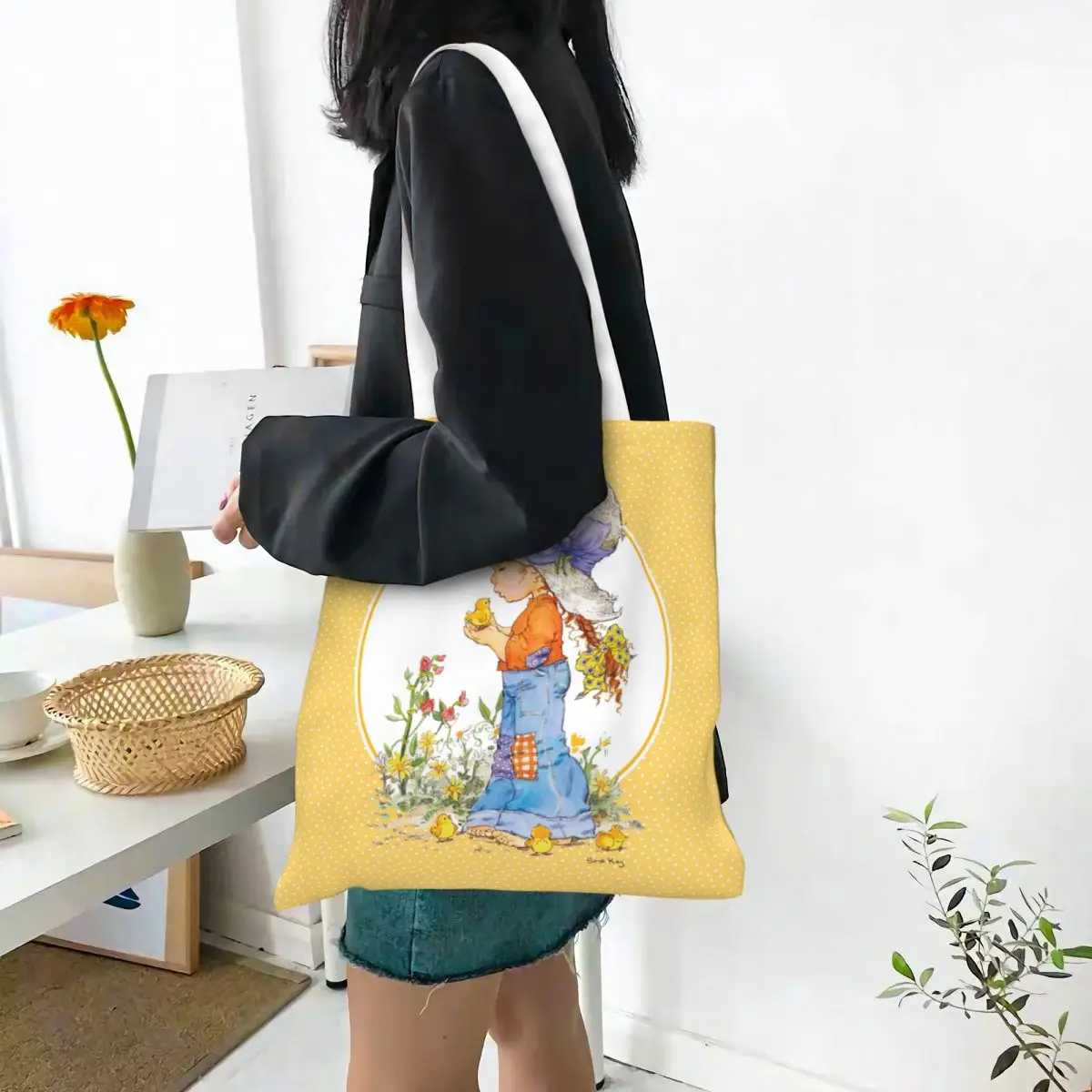 Sarah Kay Girl Country Life Cartoon Canvas Shoulder Bag Aesthetic For Women Girls Trend Village Farmhouse Art Girls Tote Bags