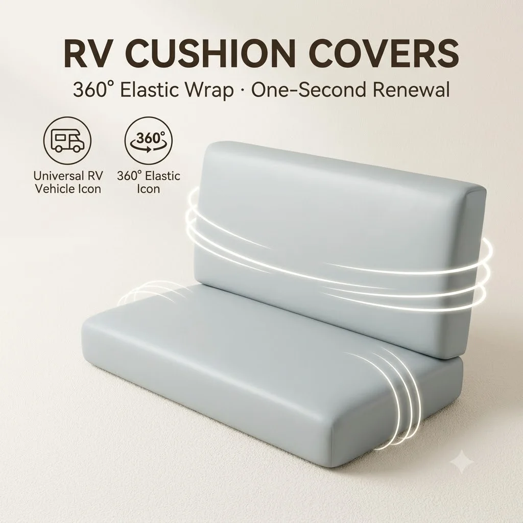 Waterproof PU Leather RV Dinette Seat Cushion Covers Stretch Full Protector for Camper Travel Trailer Bench Couch Slipcover