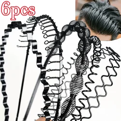 6/1Pcs Fashion Men's Metal Hairband Unisex Black Wavy Hair Head Hoop Band Women Unisex Flexible Sport Headband Hair Accessories