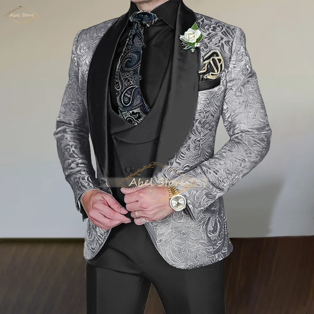 

Men's Jacquard Suit 3 Piece Suit Formal Suit Wedding Groom Tuxedo Ball Gown Slim Fit Design Elegant Fashion Suit