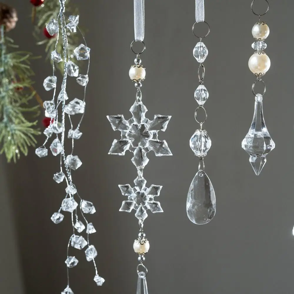 Acrylic Xmas Water Drop Pendant Artificial Transparent Ice Bar Pendant Glitter Xmas Tree Hanging Icicle Xmas Party