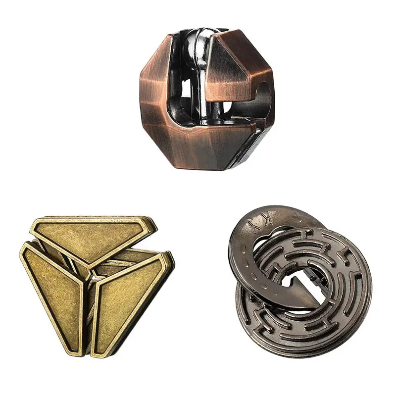 어린이 성인용 금속 퍼즐 솔루션, 잠금 해제 장난감, 두뇌 티저, IQ 챌린지 게임, 3 개 세트