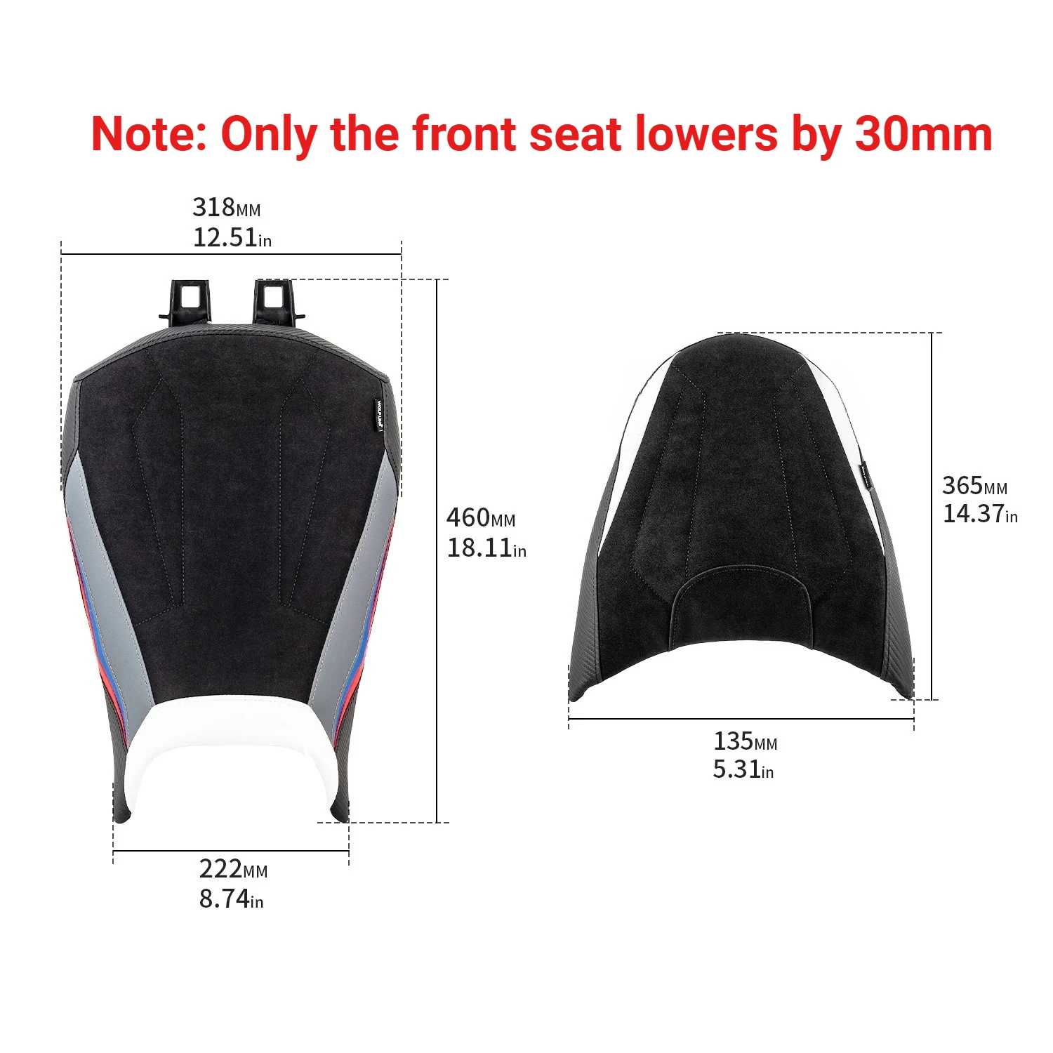 WOLFLINE Heatable Seat for BMW R1300GS 2024-2026 Lowering 30mm Driver Passenger Double Seat for Daily Commute & Long Tour