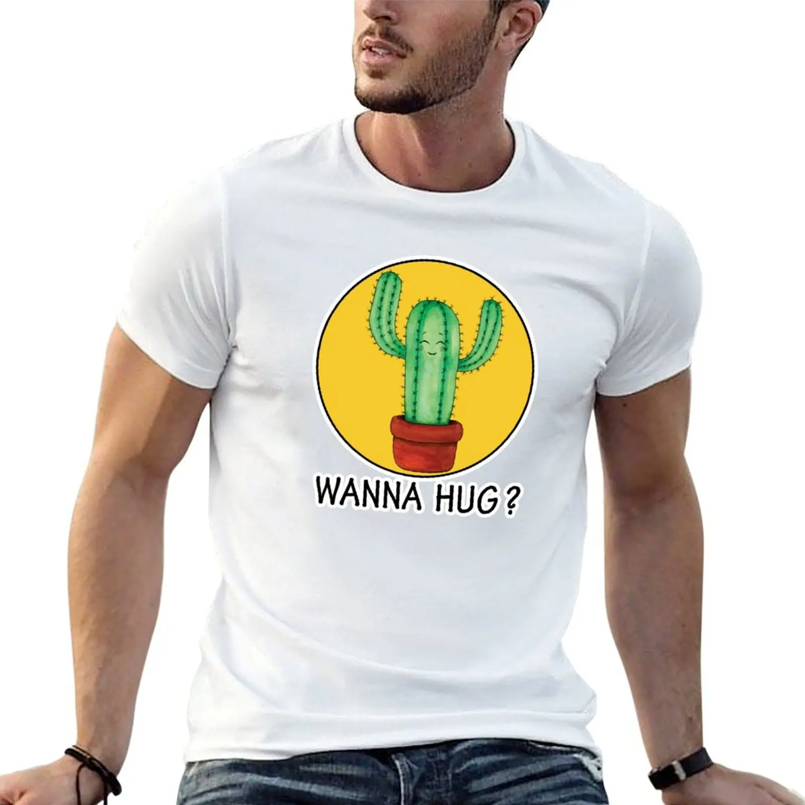 Wanna hug cute cactus - funny T-Shirt Anti-Wrinkle Short Sleeve T-Shirt