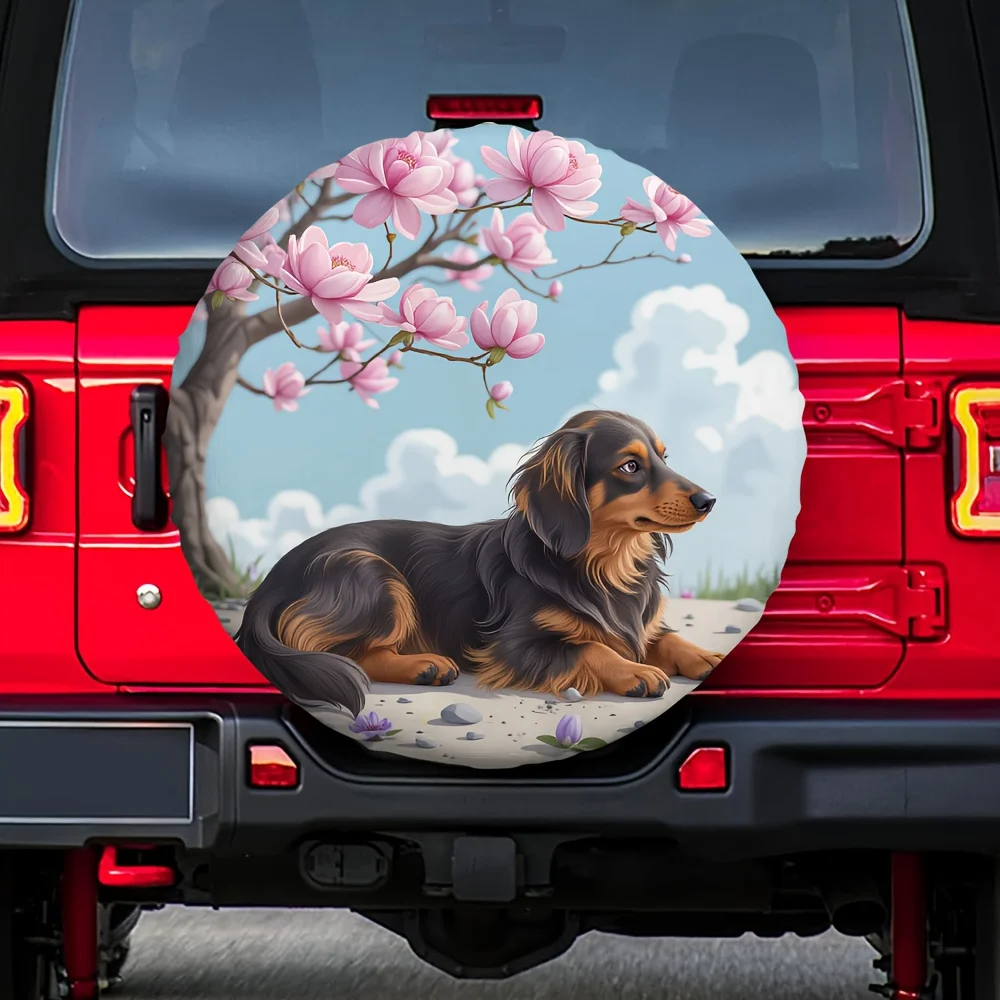 1pc 2D Flat Printing Car Tire Cover Dog Polyester Without Electricity New Year Gifts Use For Mountain Parking, 2D Flat