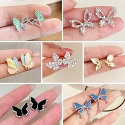 New Trendy Butterfly Women's Earrings Black Enamel Small Crystal Hollow Butterfly-shape Hollow Animal Dangle Earrings for Female