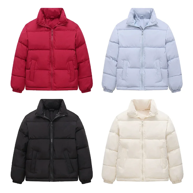 Kids Stand Collar Cotton Jacket Fashion Solid Color Zipper Coat Autumn Winter Thicken Warm Outerwear for Boys Girls 3-14 Years