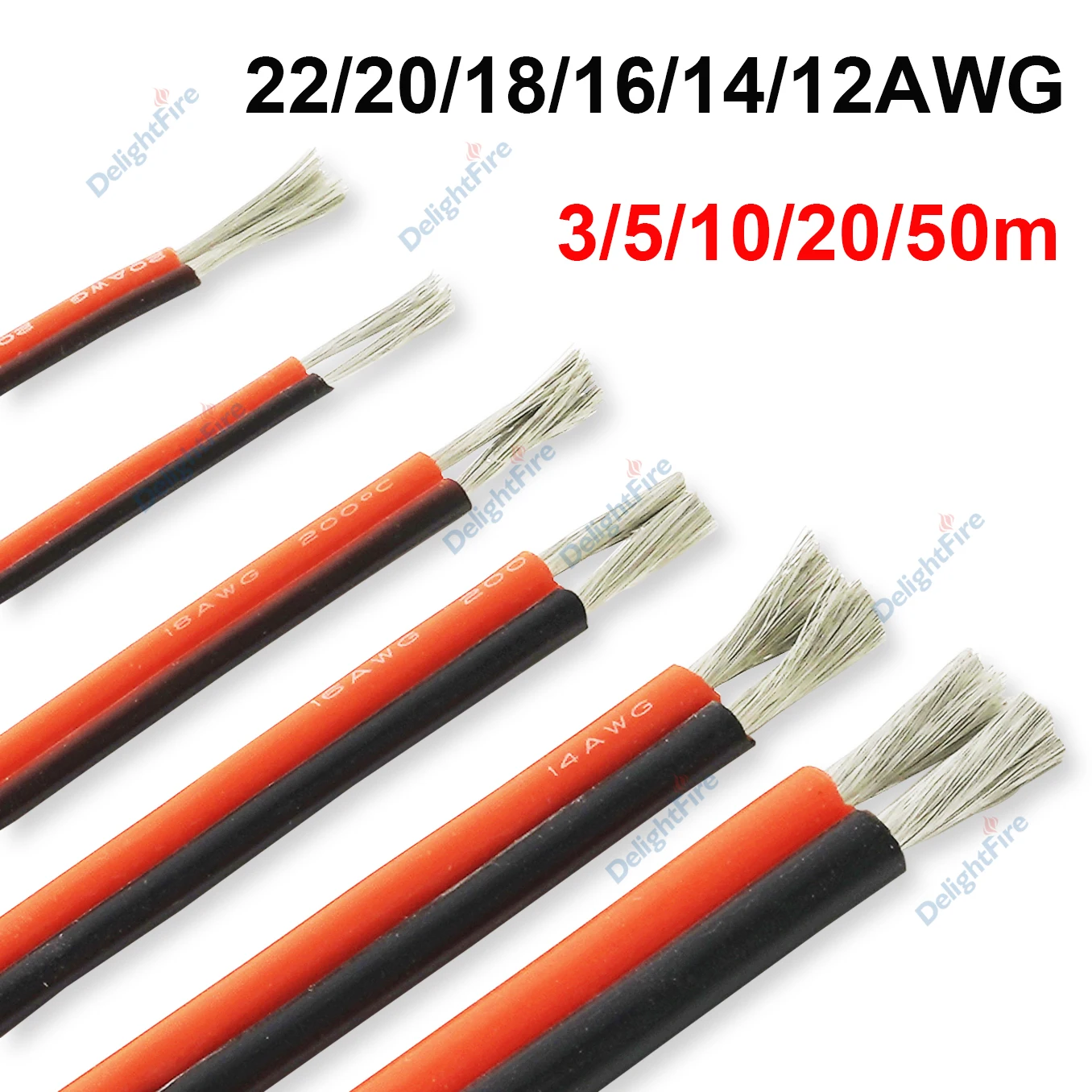 2 Pin Red Black Silicone Cable Flexible 22/18/16/14/12AWG Heat Resistant Tinned Copper Wire For Automotive Speaker Solar Panel