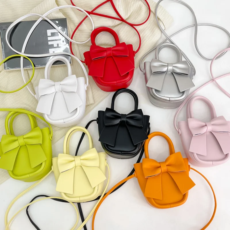 New Girl\'s Bow Shoulder Bag Cute Little Girl Crossbody Bag Handheld Zero Wallet Accessories Mouth Red Envelope small bag