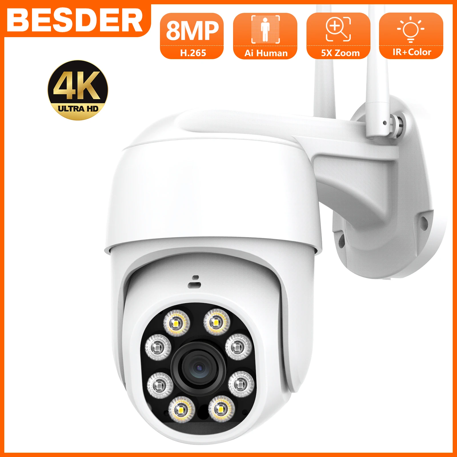 

UHD 8MP 4K 5MP PTZ IP Camera WIFI H.265 Ai Human Detection 5X Digital Zoom 2MP Outdoor Security P2P Video Surveillance Cameras