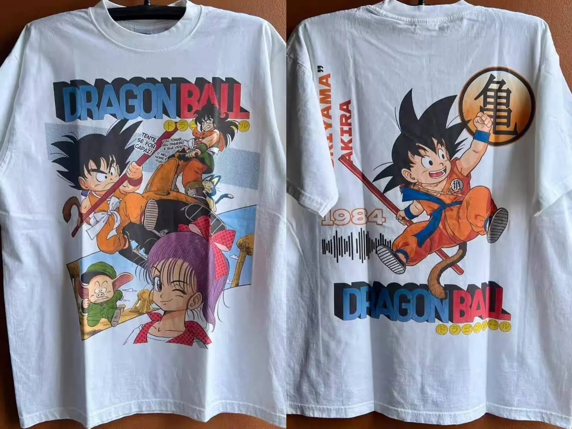 

"Dragon Ball" Anime Trendy Casual Print Patchwork Poster Style Short-sleeved T-shirt for Men and Women, Pure Thick Half-sleeved