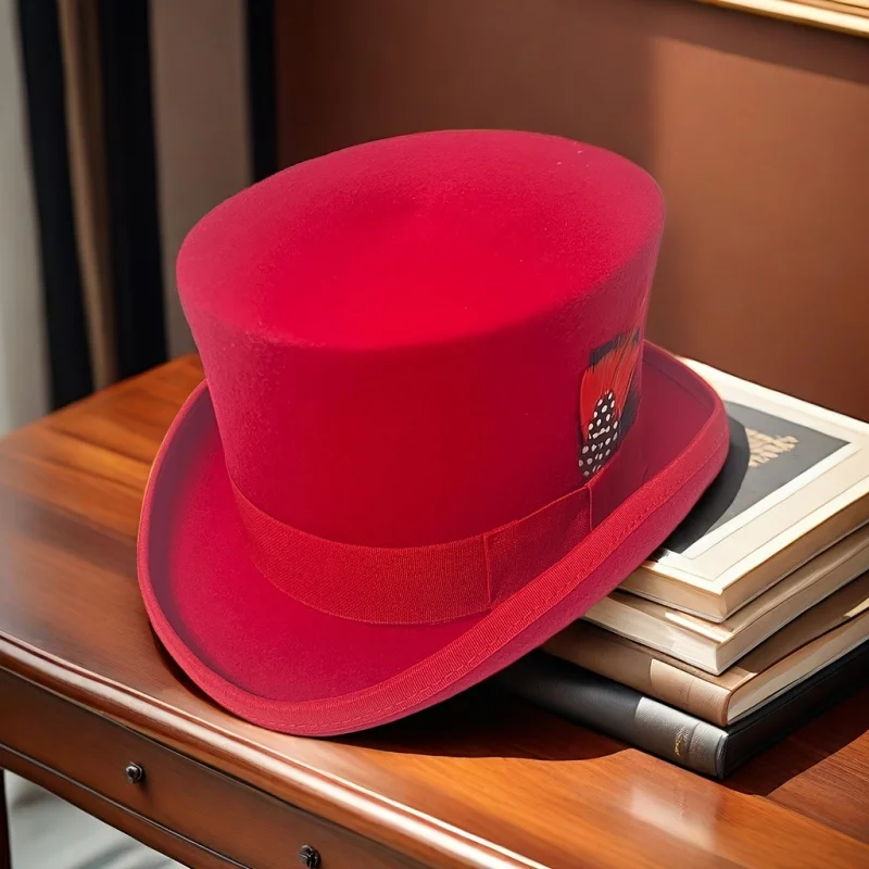 100% Pure High Hats for Men And Women Presidential And Magician Styles Premium Quality Jazz Hats Three Sizes Feather Decorations